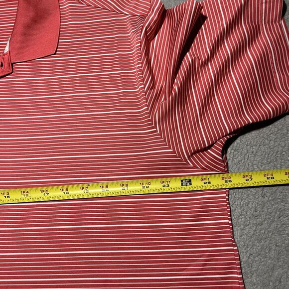 Adidas Polo Shirt Mens XL Pink Stripe Stretch Short Sleeve Golf Logo Casual - Picture 5 of 11